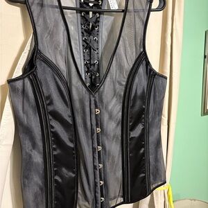 Black Sheer Lace-Up Corset Top